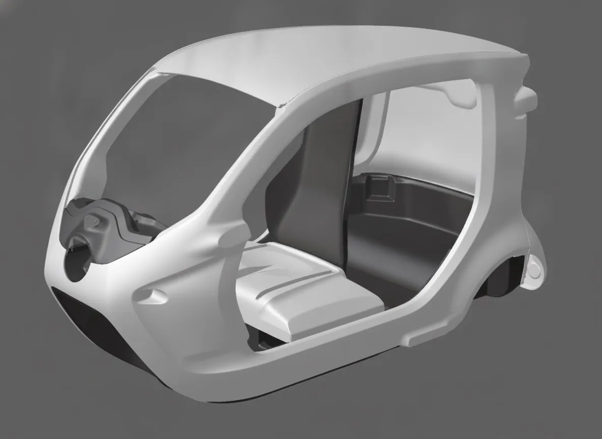 Body for a three wheeled electric vehicle in biocomposite